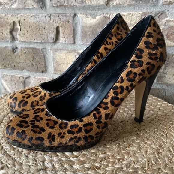 Women's Franco Sarto Brown And Black Leopard Print Heels Size 8 - Picture 1 of 5